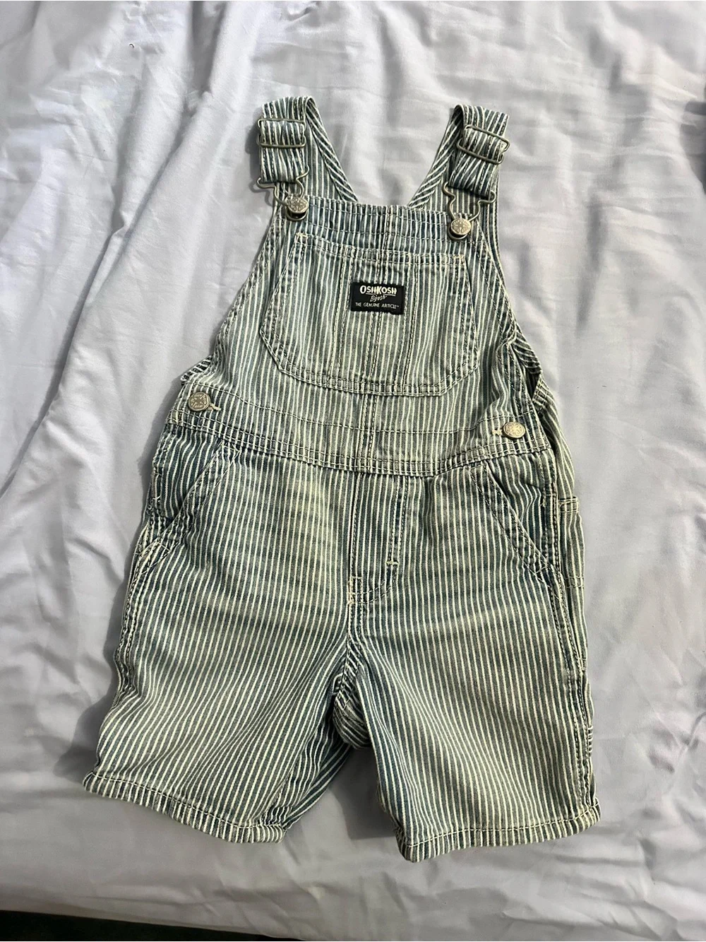 OshKosh B'gosh Blue/White Striped Short Overalls - size 24 months